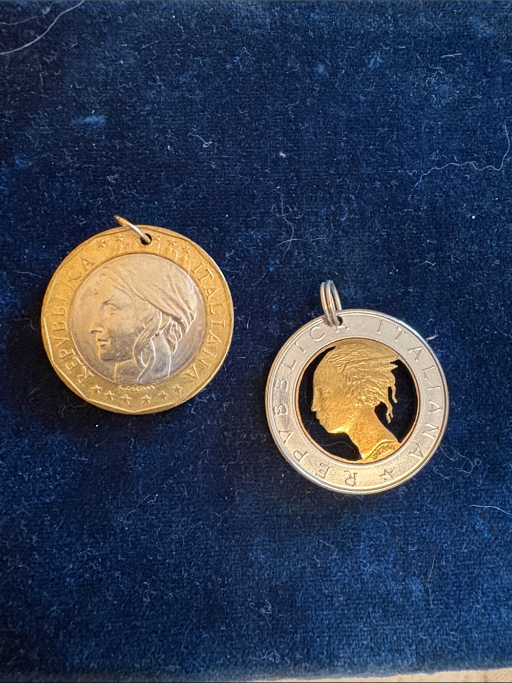 Italian Coin Pendant Necklace Charms set of two